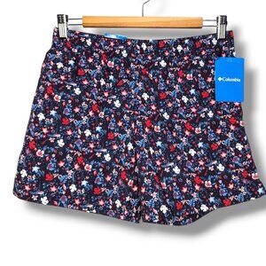 Columbia Womens Small 5L Sandy River II Printed Shorts Blue Floral Pull On Nylon